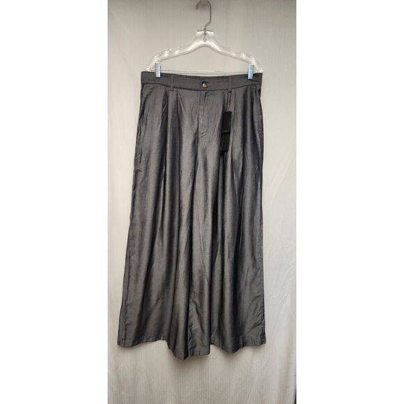 S.Deer Airy Elastic Waist Wide-Leg Chambray Dark Blue Pleated Front Trousers XXL - Picture 3 of 6